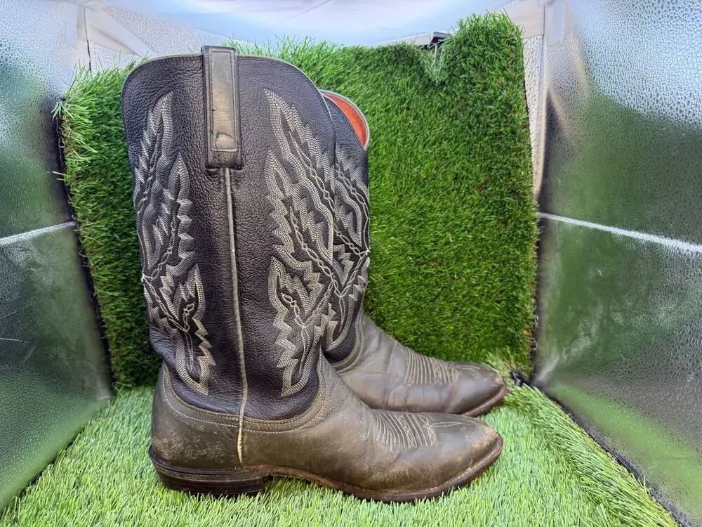 Lucchese Western Boot Men's 9.5 Black Leather Pull On Equestrian Cowboy Ranch